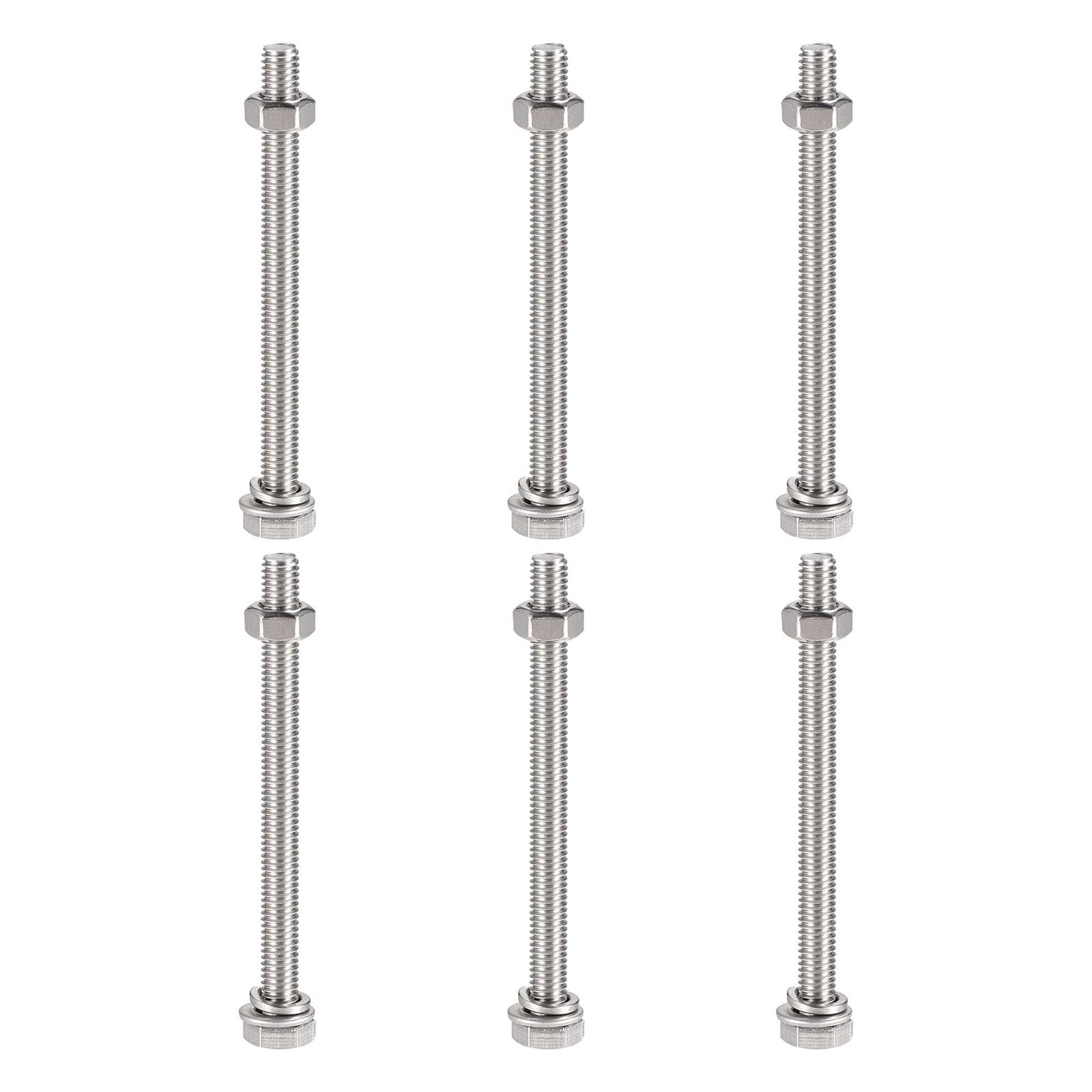 TOP-VIGOR 6Pcs M6 x 80mm Hex Head Screws Bolts, Nuts, Flat & Lock Washers Kits