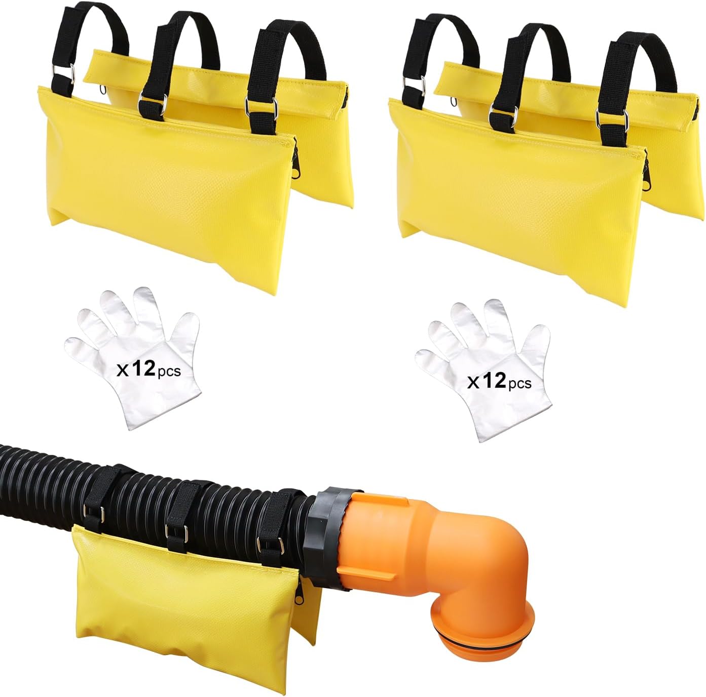 Camper RV Sewer Weight Bag for RV Camping, RV Sewer Hose Fastening Device, Reduces Accidental Spillage, Prevents Waste Lines from Dislodging While Dumping, Yellow-2 Pack