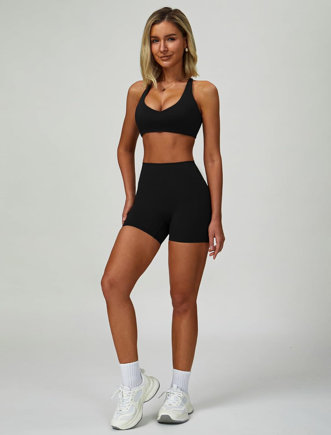 ABOCIW 3 Piece Workout Sets for Women Zipper Long Sleeve Jacket Racerback Sports Bra High Waist Shorts Yoga Gym Sets