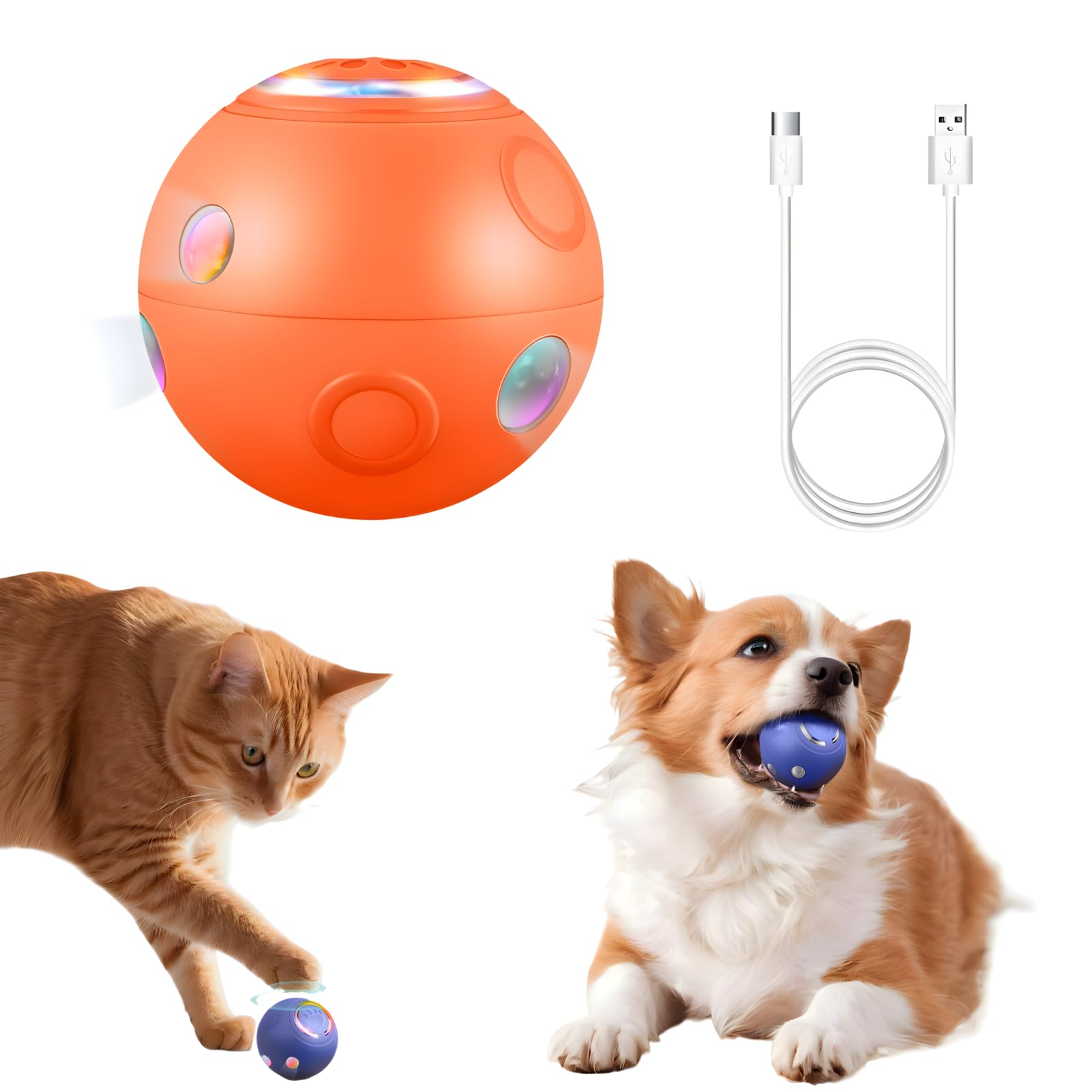 Upgraded Automatic Cat Ball Dog Toy Smart Rolling Ball Toy for Dog Cat Electric Balls for Self Moving
