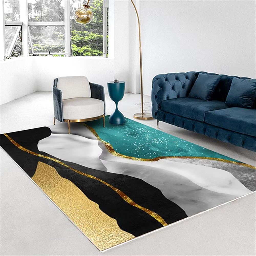 Tapis abstrait noir 50x80cm lavable pour salon et chambre d'ado moderne