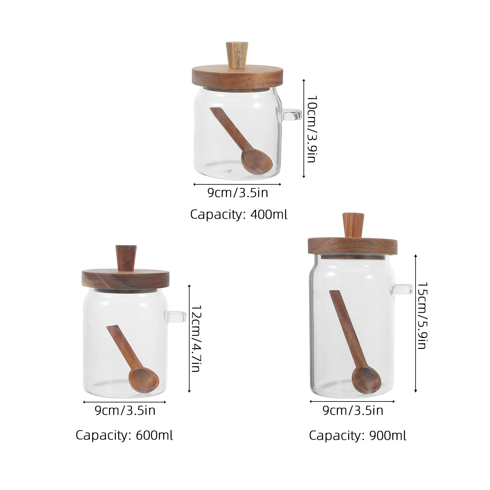 Juego de 3 envases para cápsulas de detergente - Dispensador de Vidrio para detergente en Polvo con Cuchara de Madera y Tapa hermética - Frasco Transparente hermético para Granos de café y