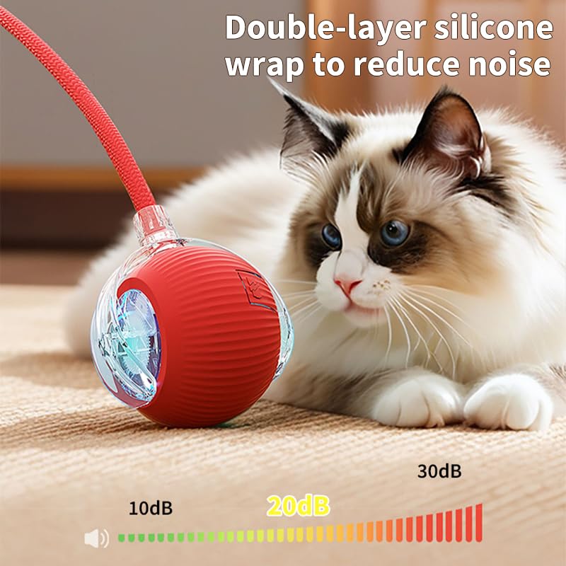 Image of Interactive Electric Automatic Rolling Moving Rechargeable Self Play Stimulation Toy for Cats and Small Dogs - Smart Pet Chase Ball with Speedy Tail Rope for Indoor Multicolour