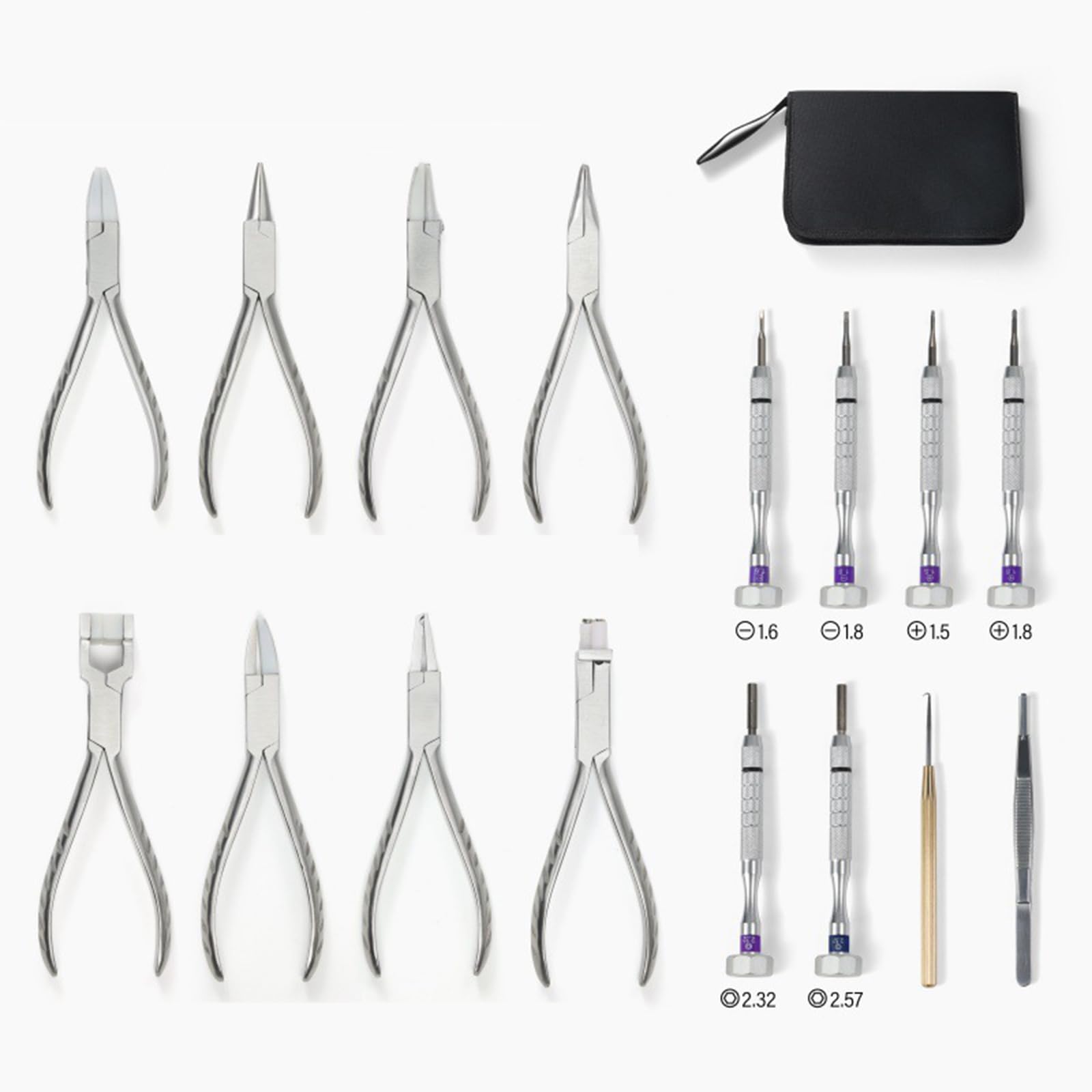 Kit di pinze per Occhiali ottici, Strumenti Portatili per Lo smontaggio di montature di Occhiali Senza Montatura, con 8 pinze e 6 cacciaviti, pinzette/Uncinetto, per la Riparazione