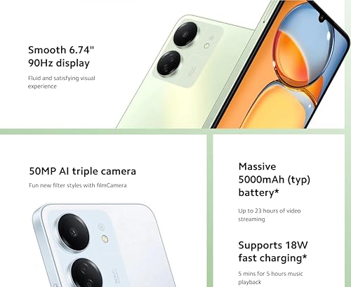 Miniatura 2 de Xiaomi Redmi 13C 4G LTE (128 GB + 6 GB) ROM global desbloqueado de fábrica GSM 6.74 pulgadas 50MP triple cámara (Tello Mint y Global) + cargador