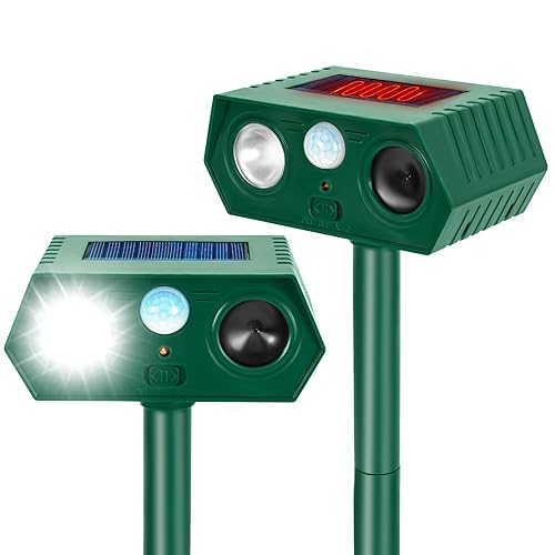 Solar Ultrasonic Animal Repellent, 2 Pack Ultrasonic Deer Repellent Devices