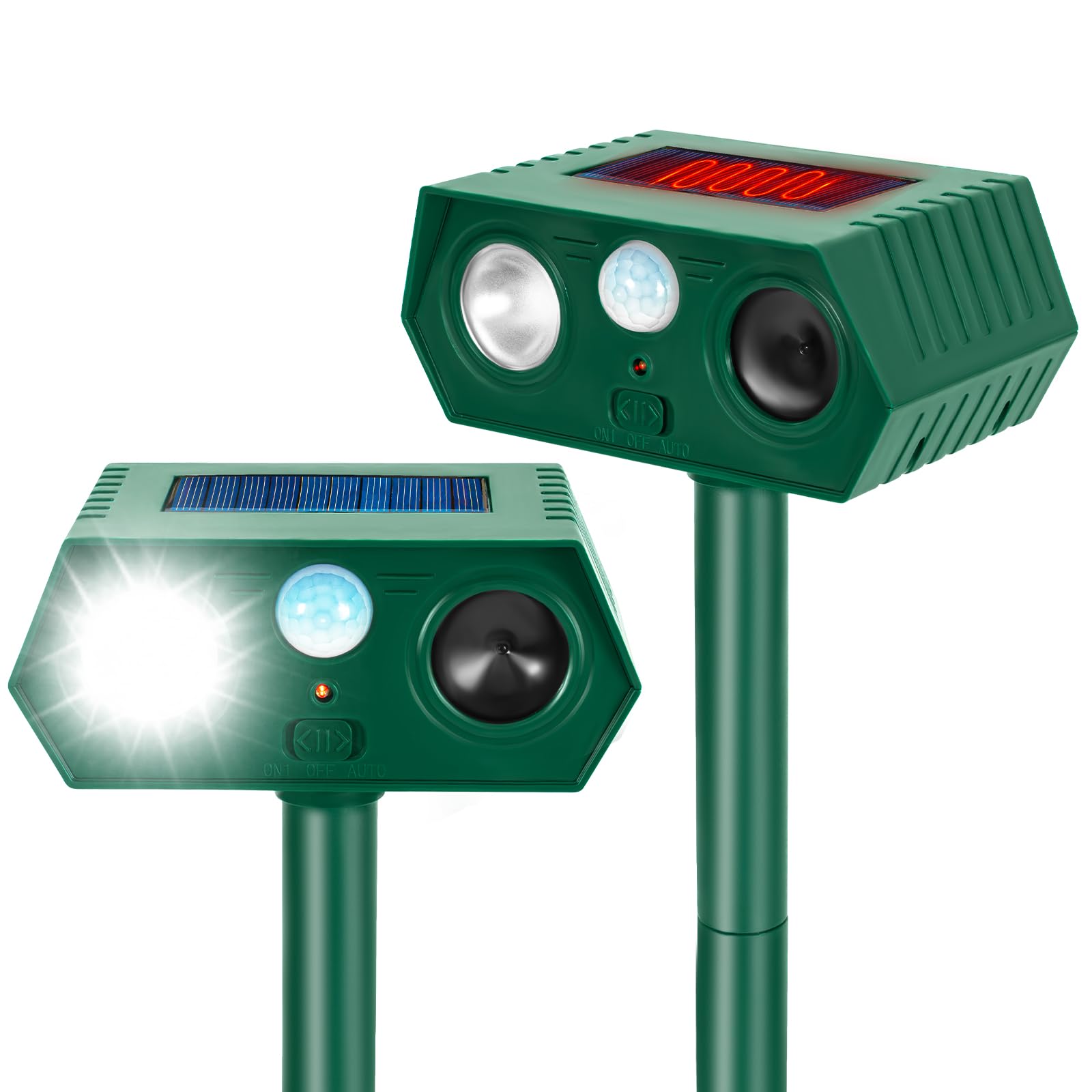 Solar Ultraschall Tierabwehr Outdoor, 4Pack Wasserdichte Hirschabwehrgeräte mit RIP Bewegungsmelder, Katzenschreck mit LED Blinklichtern, Waschbären, Stinktiere, Kaninchen Hirsch Abschreckung Outdoor