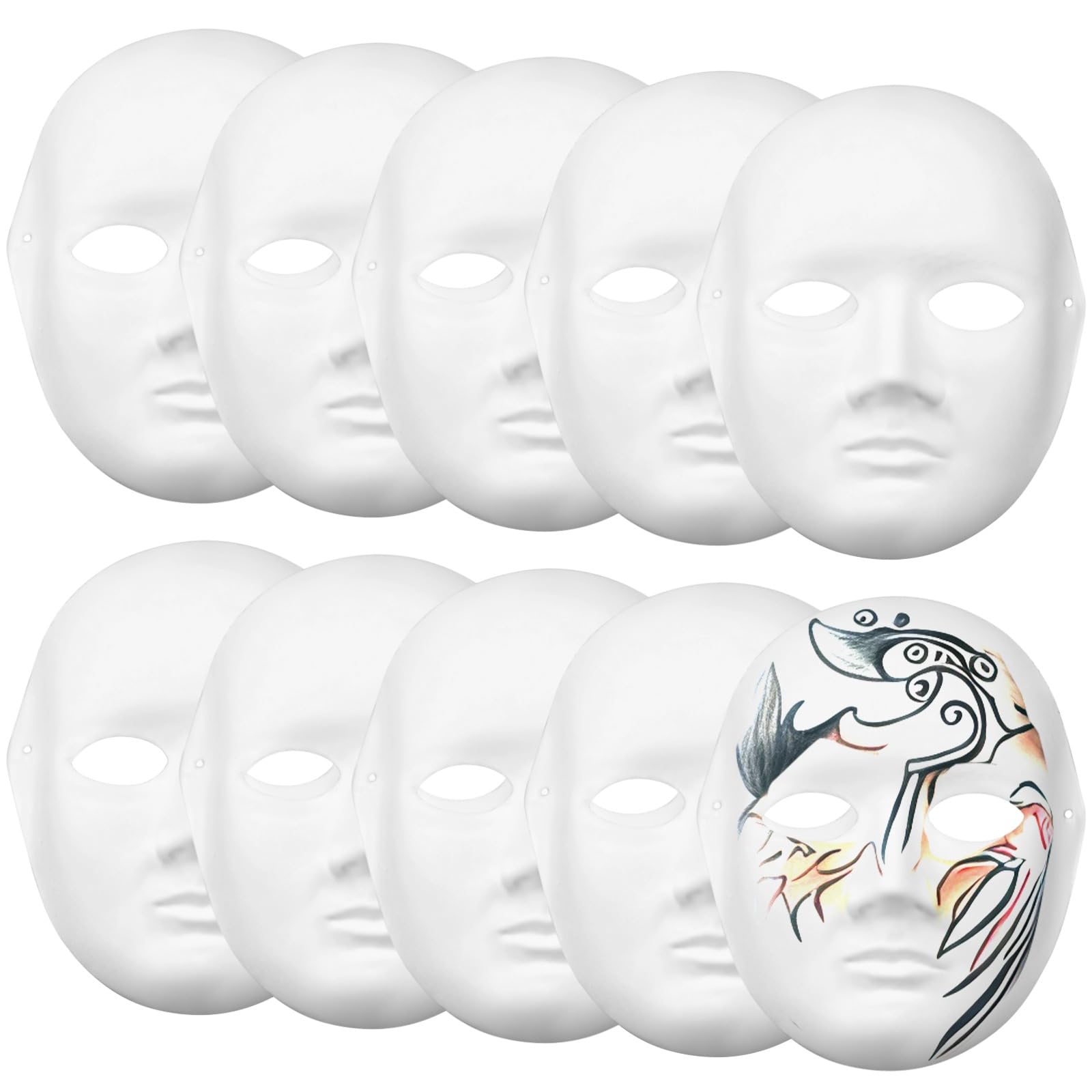 Generisch 20 Stück Papiermasken zum Basteln, 10 leere Masken zum Bemalen und Verzieren, Vollgesicht-Pappmasken für Erwachsene, 10 männliche und 10 weibliche Gesichter für DIY-Projekte