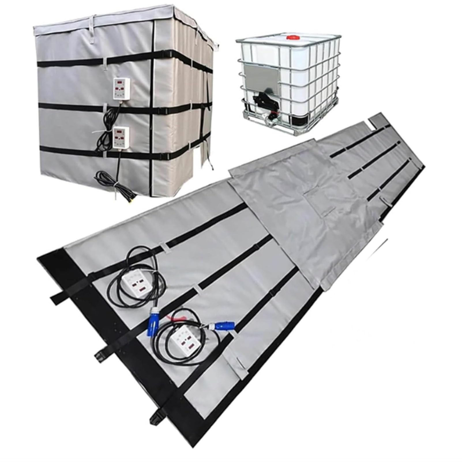 Elektryczny koc grzewczy do beczek, wodoodporny materiał izolacyjny do zbiorników IBC, wodoodporny elektryczny grzejnik, wydajne ogrzewanie do 120°C Grey-1000L/275Gal