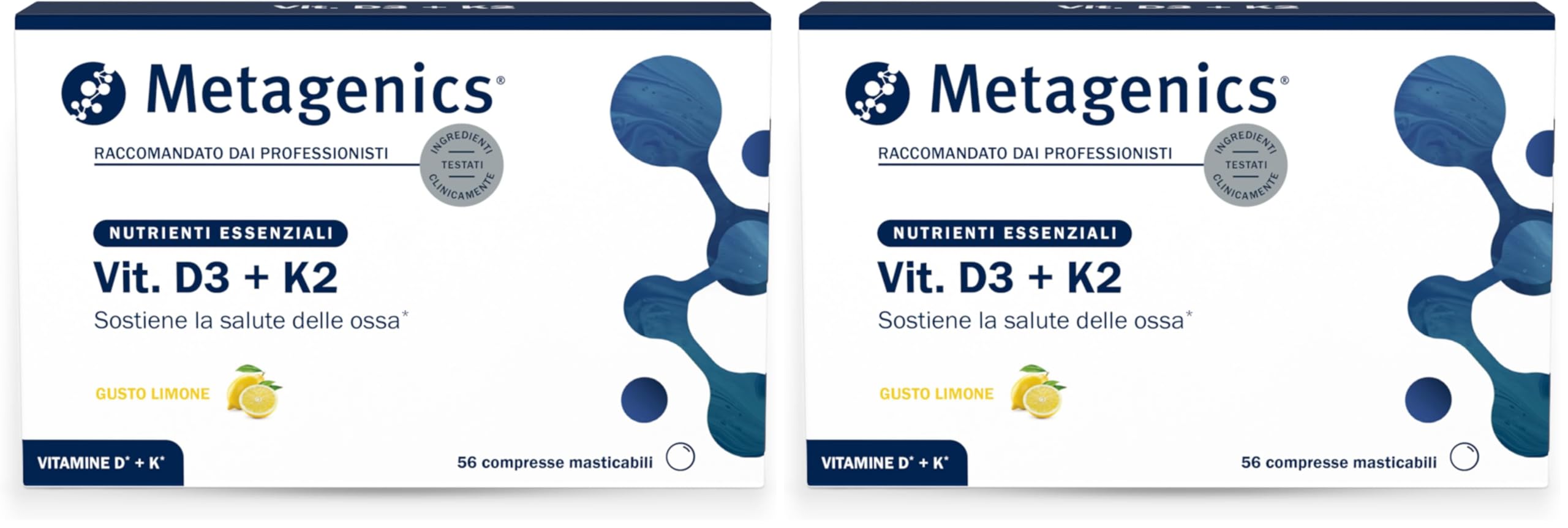 Metagenics Vitamina D3 + K2 - Salute Ossa - 56 Compresse Masticabili (Confezione da 2)