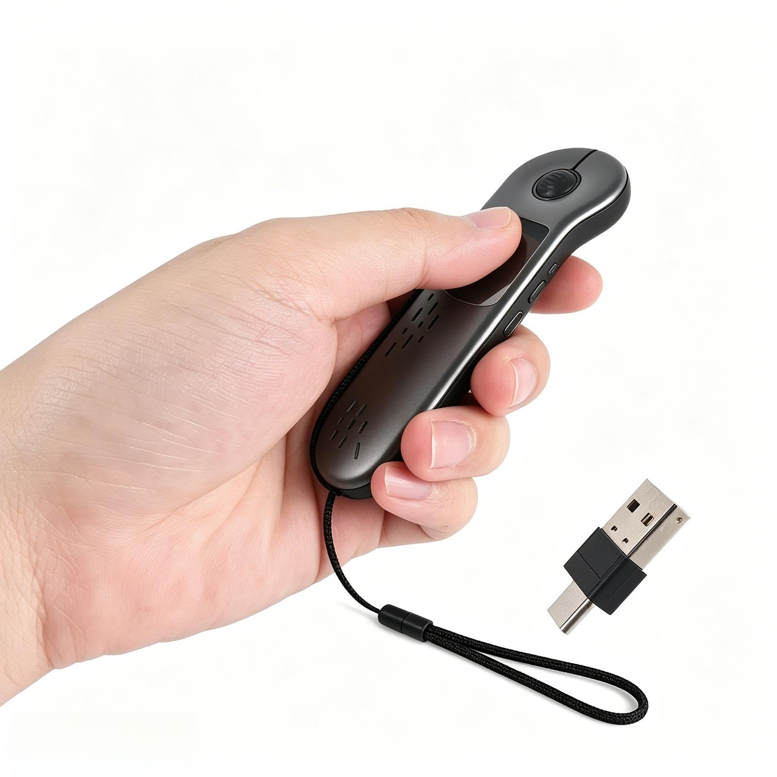 elec Space Dual Mode Mini Bluetooth Wireless Mouse - USB-C Receiver, 2.4G Wireless & Bluetooth, Rechargeable Touchpad Mouse with Anti-Lost Lanyard for PC, Laptops, Tablets & Smartphones (Gray)
