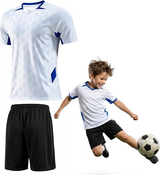 Completo Calcio Bambino, Set di Maglia e Shorts a Secco Rapido per Allenamento Scuola Gimnasio - 1