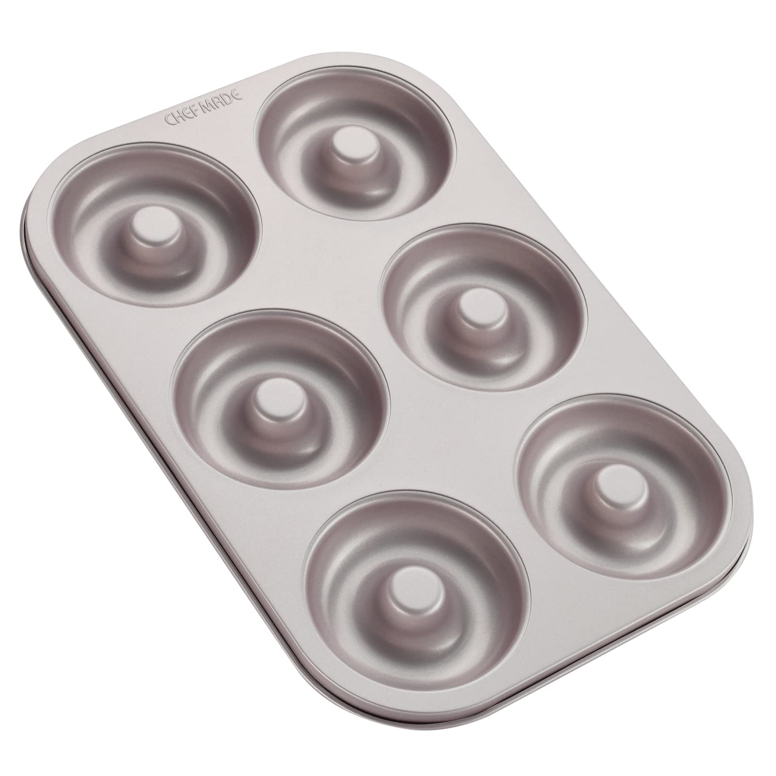 CHEFMADE Donut Mold Cake Pan, 6-Cavity Non-Stick Ring Doughnut Bakeware for Oven Baking (Champagne Gold)
