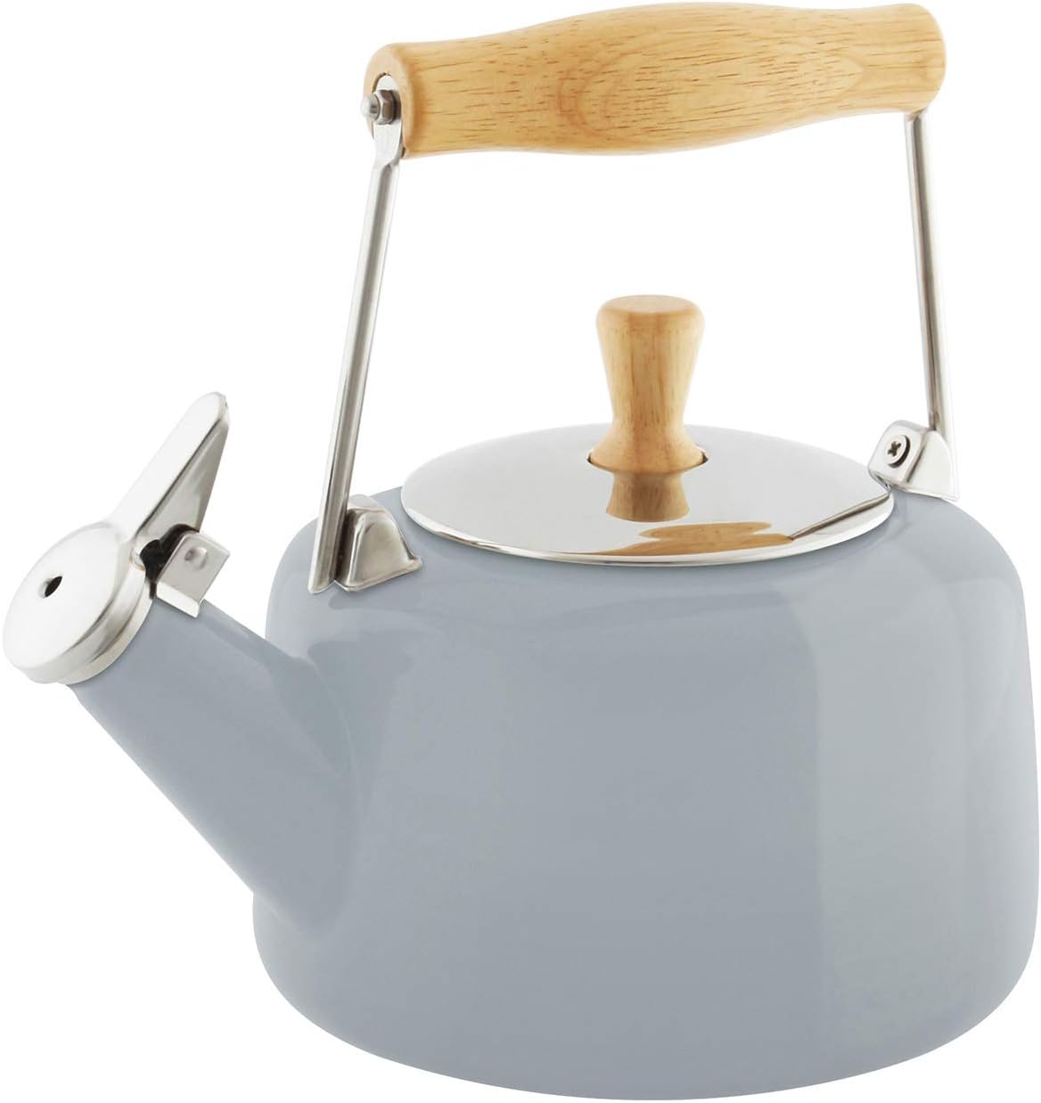 SVEN Enamel on Steel Whistling Teakettle with Natural Wood handle, 1.4 quarts (Fog Grey)