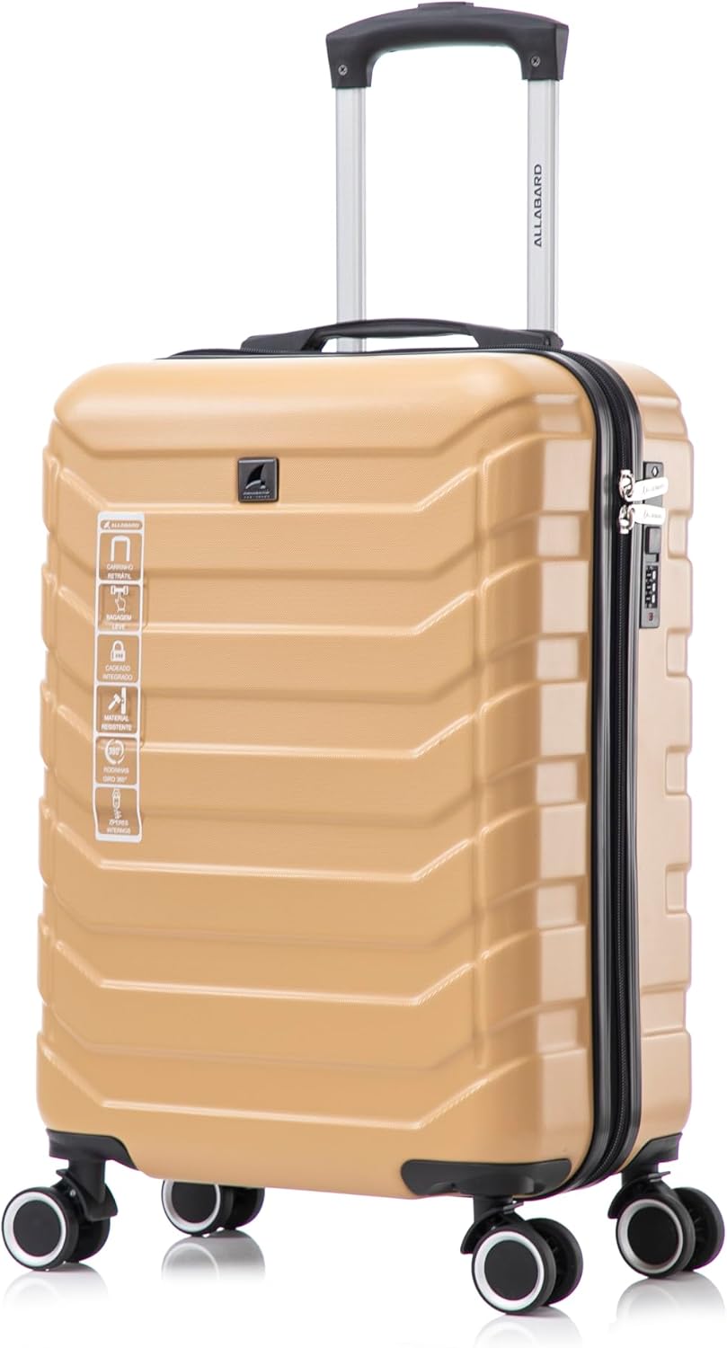 ALLABARD Mala de Bordo 10kg em ABS Rígido com Rodinhas 360 Padrão ANAC Mala de Mão e Cadeado Numérico com Senha - P015 (20) (Dourado) ALLABARD Mala de Bordo 10kg em ABS Rígido com Rodinhas 360 Padrão ANAC Mala de Mão e Cadeado Numérico com Senha - P015 (20) (Dourado)