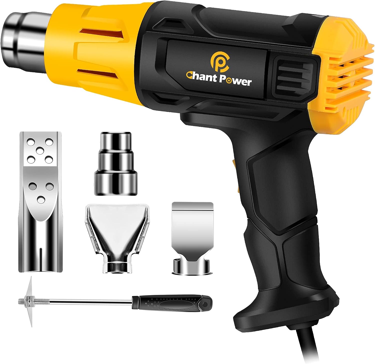 Heat Hun, 1800W Hot Air Gun with Dual Temperature Control (716°F/1205°F), 4 Nozzles and 1 Scraper Included, C P CHANTPOWER