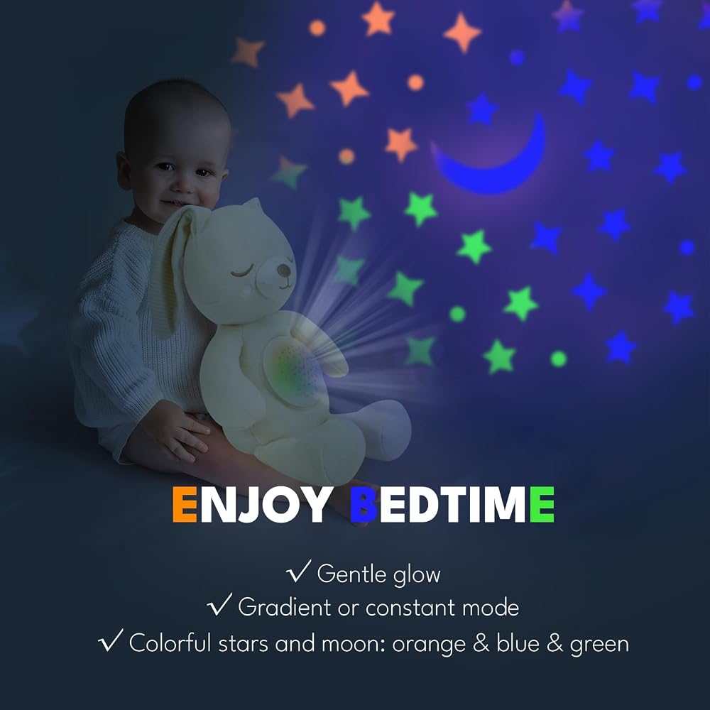 Musical Stuffed Animals with Sound Machine, White Noise Baby Soothers for Sleep, Night Light Shush Lullaby Music Soothing Toys for Boy & Girl, Bunny,13 x 5 x 7 inches