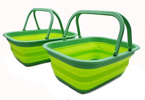 Miniatura 38 de SAMMART Tina de plástico plegable con asa de 9.2 L (2.3 galones), cesta de picnic portátil al aire libre, lavabo plegable para lavar platos