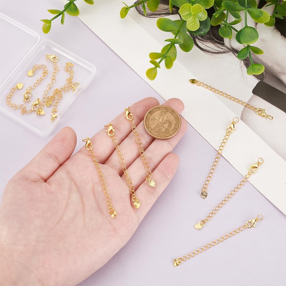 MAYJOYDIY 12Pcs Real 18k Gold Plated Necklace Extenders Chain 2.8inch Gold Plated Extender Chains with Lobster Clasp Heart Charm Removable Brass Chain Extender for Necklace Bracelet Jewelry Making - Image 3