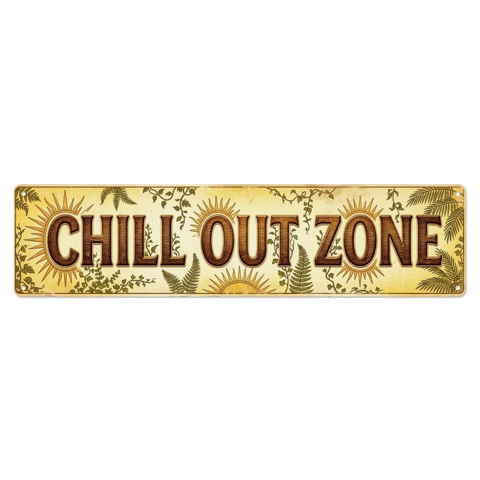 Chill Out Zone Rustic Solarium Metal Tin Skinny Sign Plaque Wall Decor for Cafe, Club Bar, Office, Home Garden Metal Poster 4x16Inch
