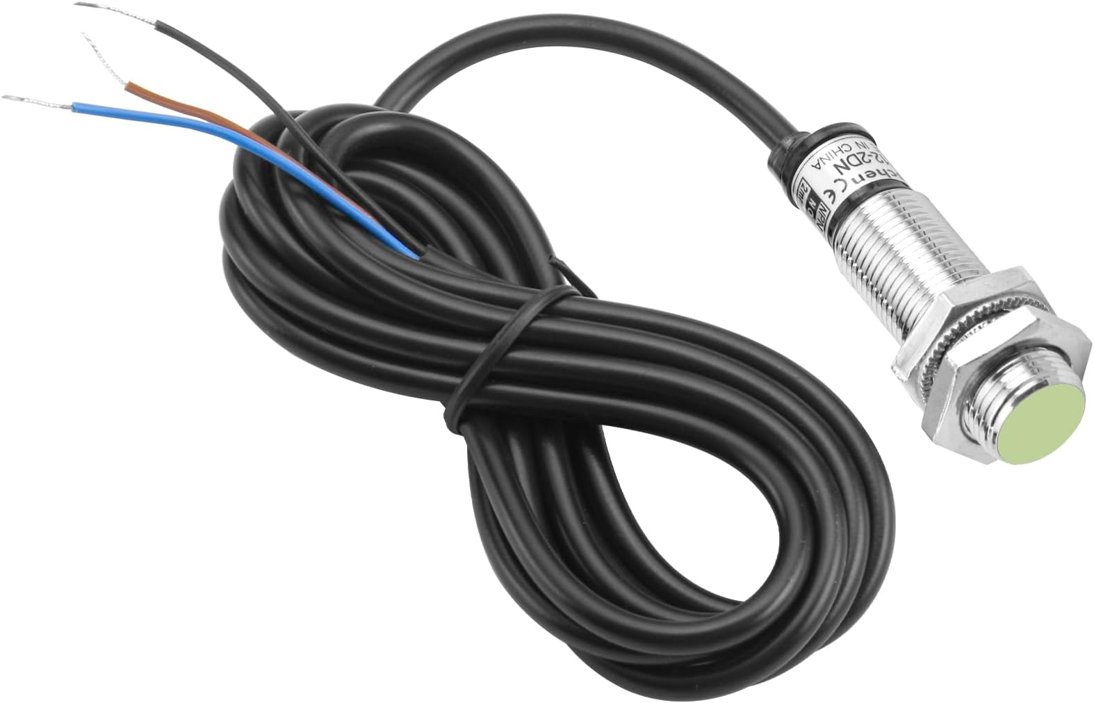 Heschen PR12-2DN Inductive Proximity Sensor, DC12-24V, 3 Wire, NPN NO, M12, 2mm, Nickel Plated, IP67, 10mA, 1.5kHz, CE