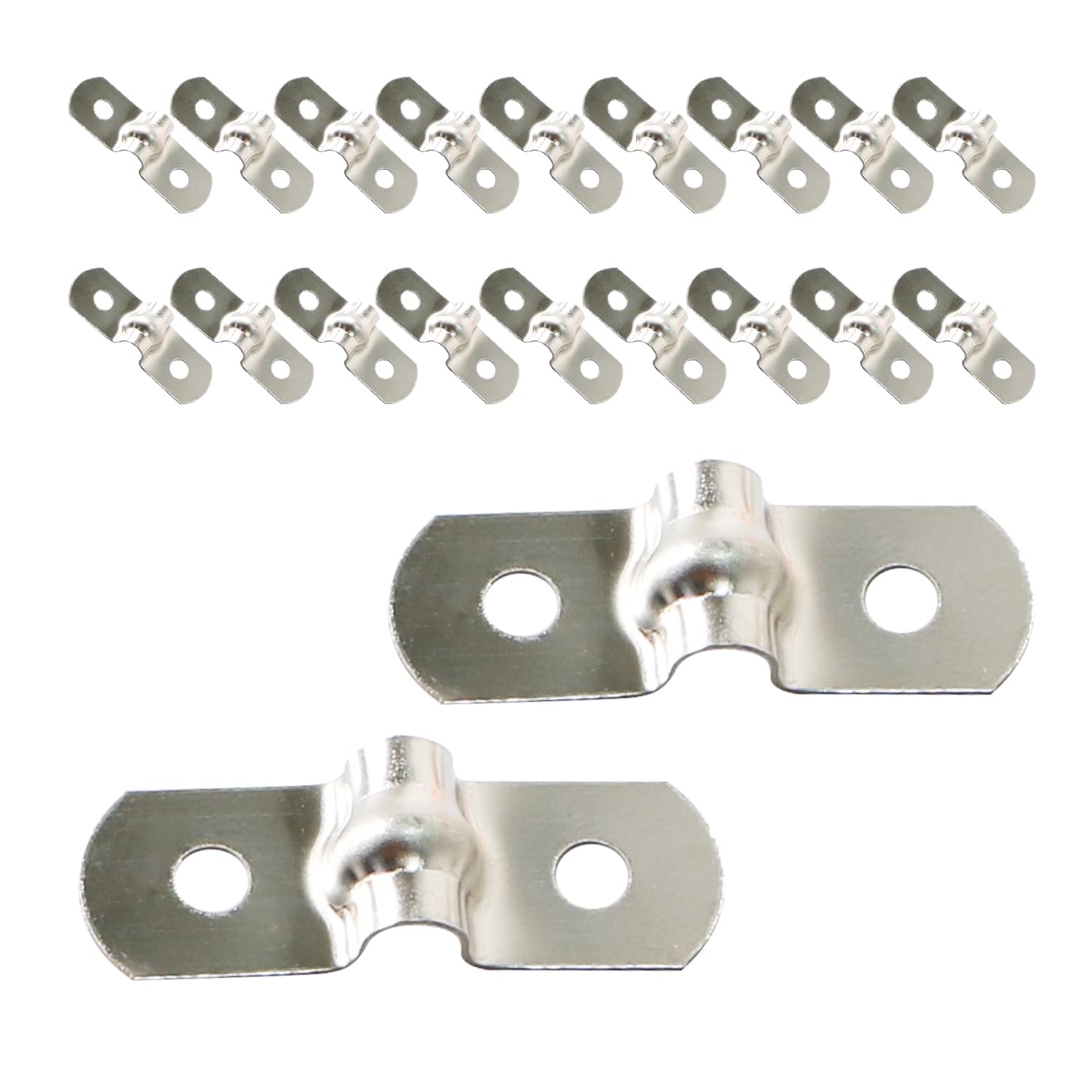 Ohamtes 20PCS 5mm(3/16") Pipe Band Clamps, 201 Stainless Steel Pipe Clamps, Two Hole Pipe Band Tension Clamps, U-Shaped Pipe Clips, Saddle Clamps