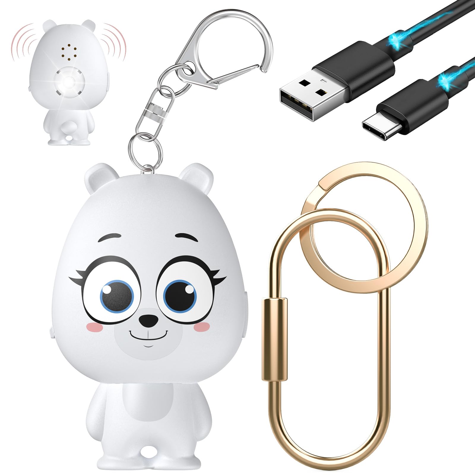 Personal Safety Alarm for Women – Rechargeable Personal Alarm for Women Kids and Elders – 130dB Loud Siren – Strobe Light – Low Battery Notice – Safety Siren Keychain