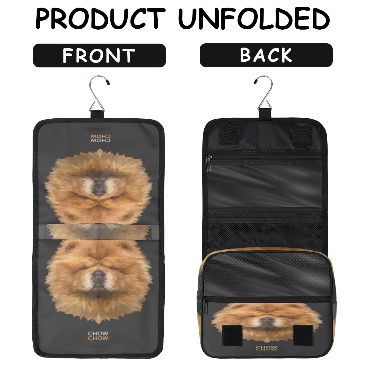 Chow Geometryczne psy Podróżna kosmetyczka Psy Mycie Torba Unisex Wiszące przybory toaletowe Kosmetyczka Organizer do makijażu, wielobarwny, Jeden rozmiar