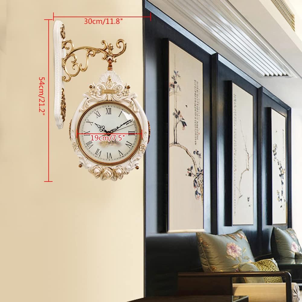 DYRABREST Vintage Double Sided Metal Silent Quiet Wall Clock Art Decorative Double Faced for Home, Living Room, Outdoor, Garden Wall Decoration