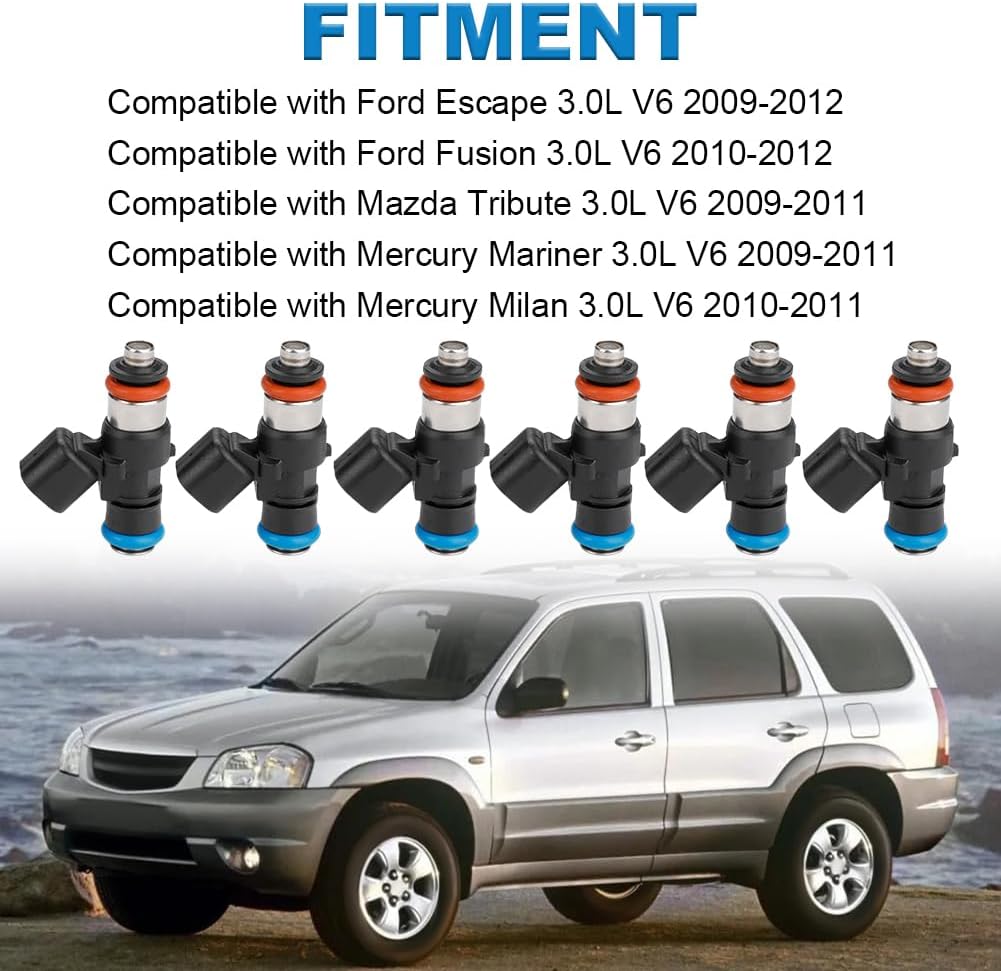 JDMON Fuel Injectors Compatible with Ford Escape, Fusion, Mazda Tribute, Mercury Mariner, Milan 3.0L V6 2009-2012 Replacement for 0280158189 FJ998 822-11217 9L8Z-9F593-A CM5155
