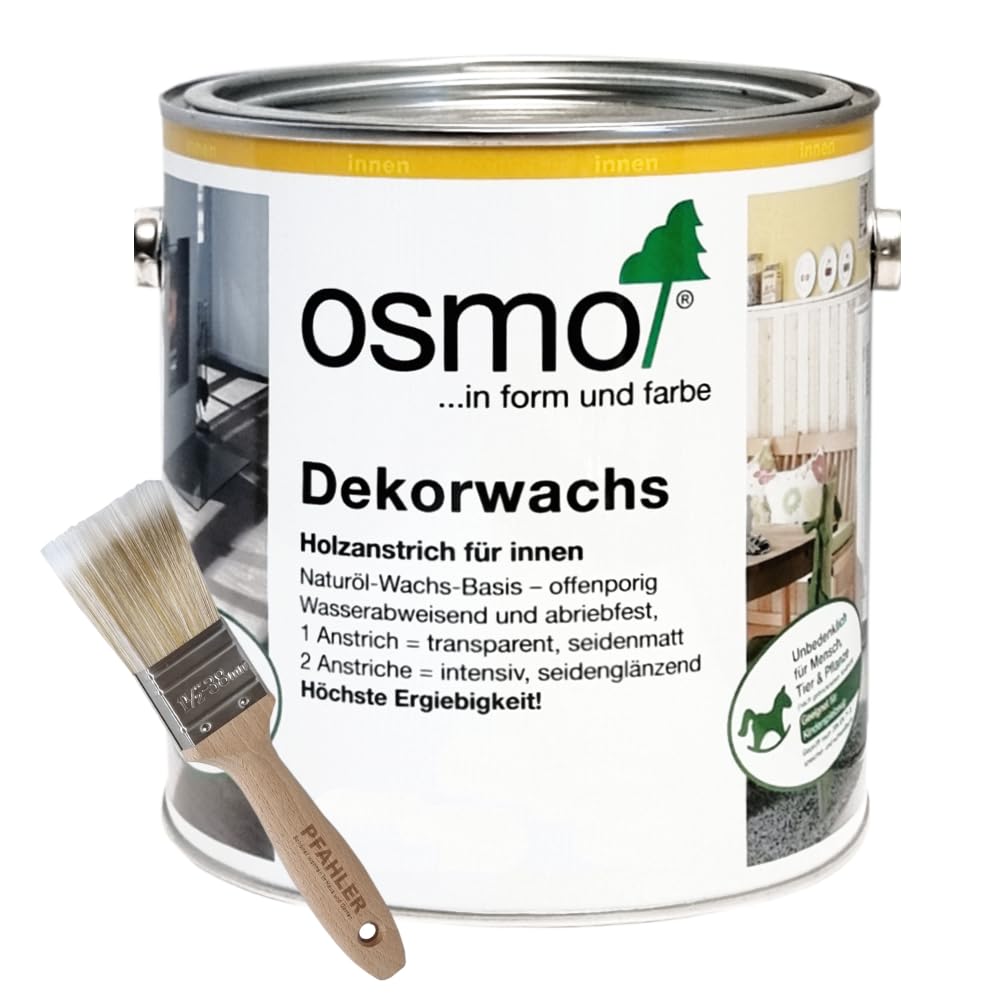 OSMO Dekorwachs 2,5 L + Flächenstreicher Pinsel (3186 Weiß Matt)
