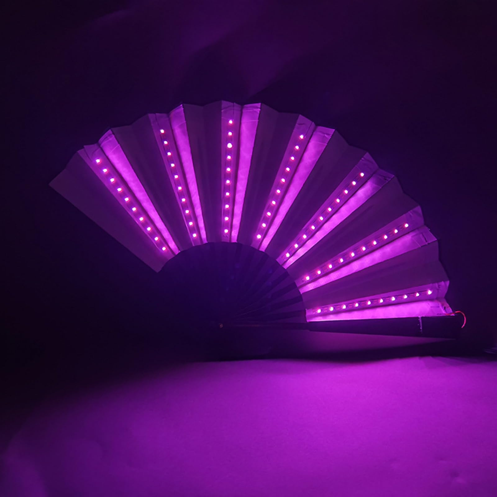 LED Rave Fan, Party Light up Foldable Hand Fan Large Folding Fan, LED Glowing Chinese Hand Held Fan Gift for Birthday Music Party Wedding Home Decor (Purple)
