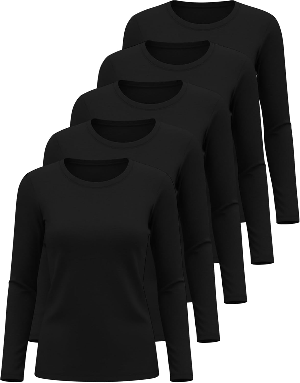 5 Pack Womens Underscrub Long Sleeve Shirts Slim Fit Crew Neck Tops Basic for Nurse with Soft Fabric - Image 2