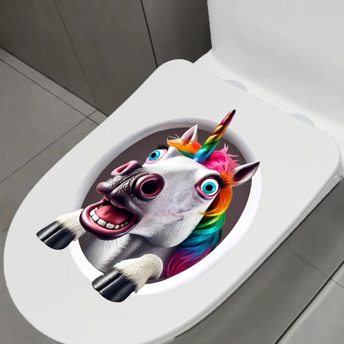 Leniutor 1pcs Animal Toilet Stickers, Unicorn Toilet Tank Lid Decals Waterproof, Self-Adhesive Removble Cute Bathroom & Door Wall Sticker, Creative Funny Tank Sticker (Design1)