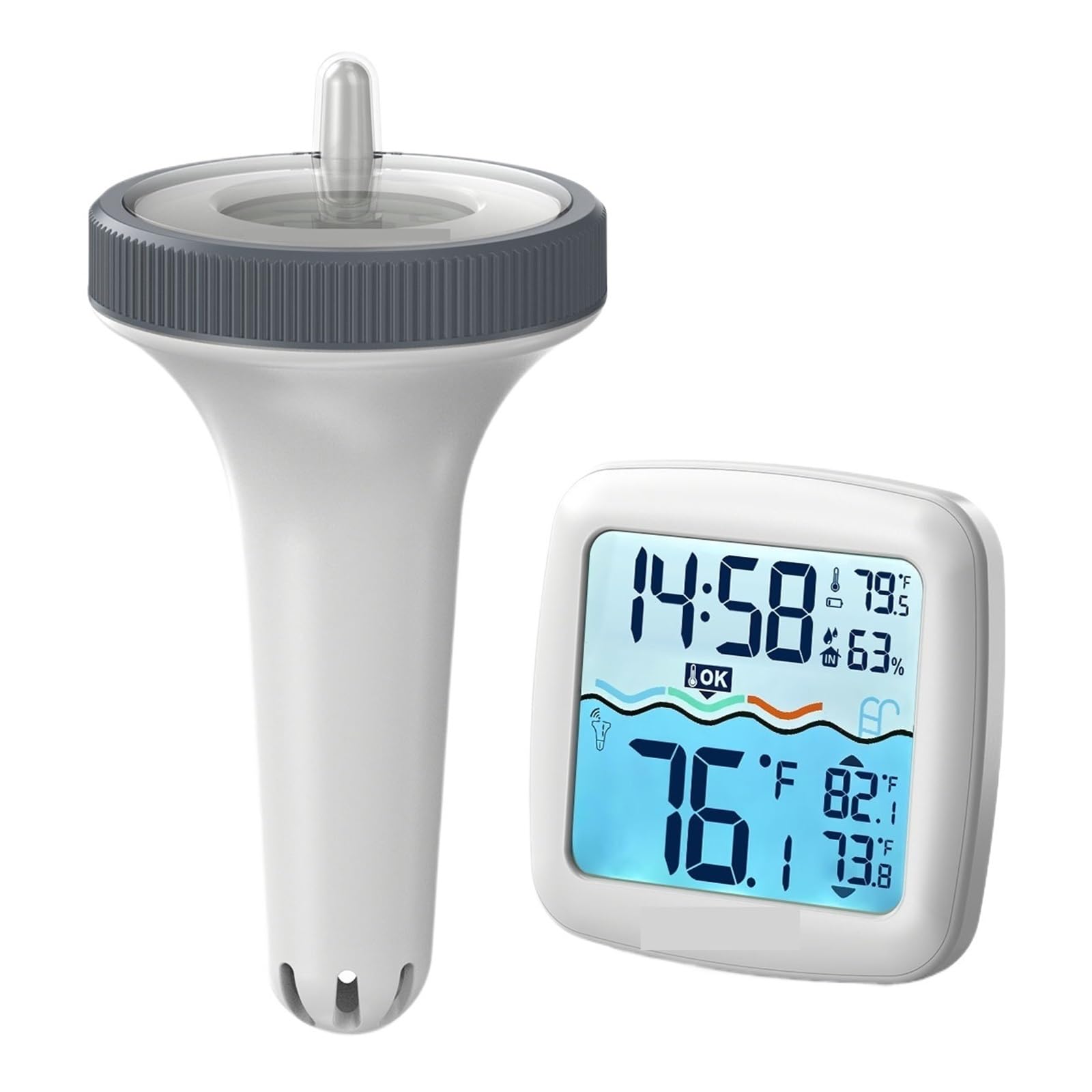 Termómetro Digital Inalámbrico Flotante For Piscina Con Reloj De Tiempo, Interior Y Exterior For Baño Mascotas, Spas Acuarios Preciso Rápido Monitorización Tiempo Real