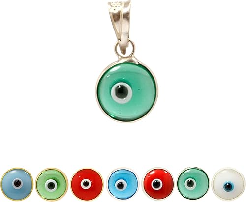 Dije redondo de plata de ley 925 de 0.276 in de cristal contra el mal de ojo (solo colgante), 7 colores a elegir para hombres y mujeres