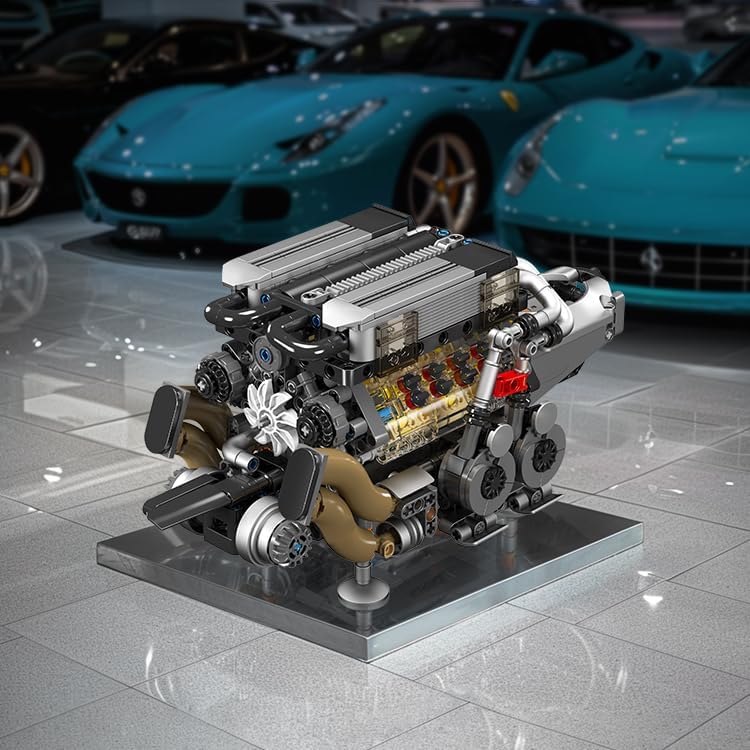 Miniatura 7 de Mould King 10131 W16 Juegos de Bloques de Construcción de Motor, Kit de Modelo de Motor V8 que Funciona, Construye tu Propio Motor Modelo STEM,