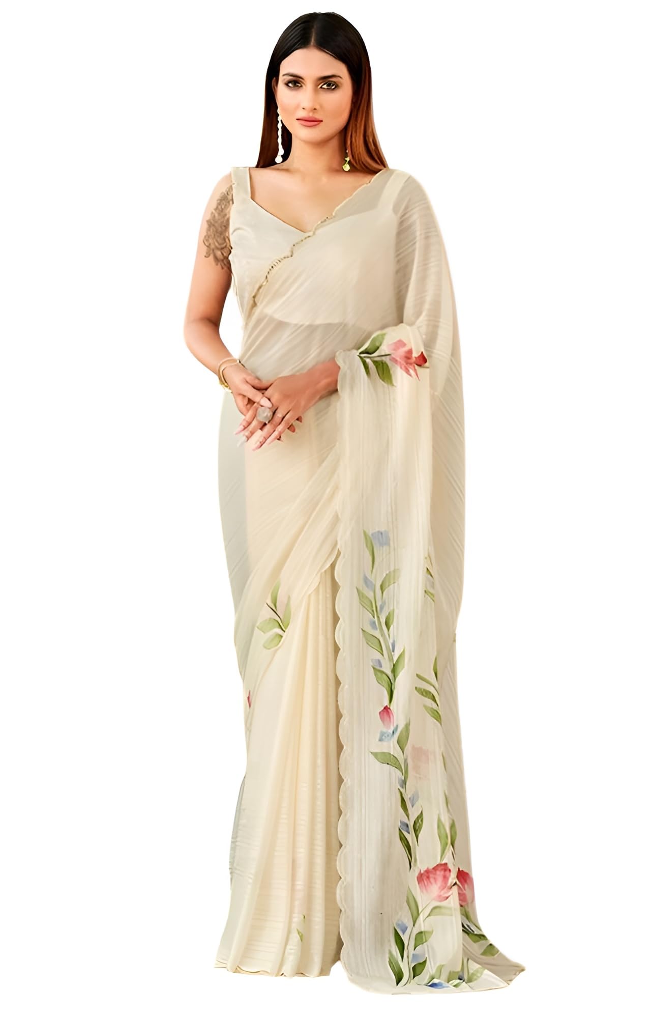 MAHEKFab Indian Sarees for Women's Saree New Lehriya Fancy Prints Saree with Mirror work Border sari & Blouse Piece