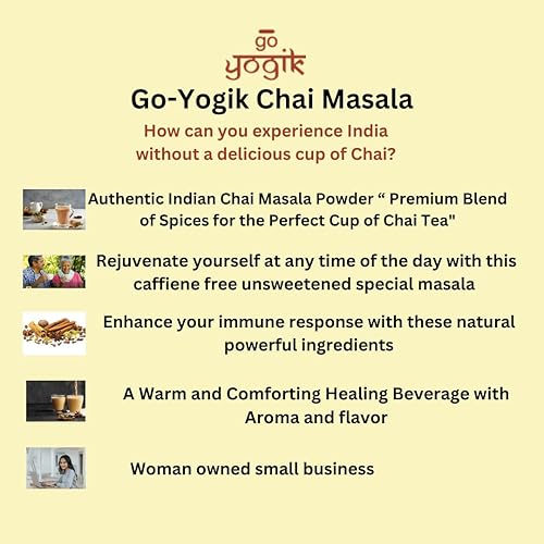 Miniatura 4 de Go-Yogik Chai Tea Masala 80 tazas Mezcla auténtica de jengibre y canela cardamomo, sin cafeína, vegano, sin azúcar, sin hoja de té