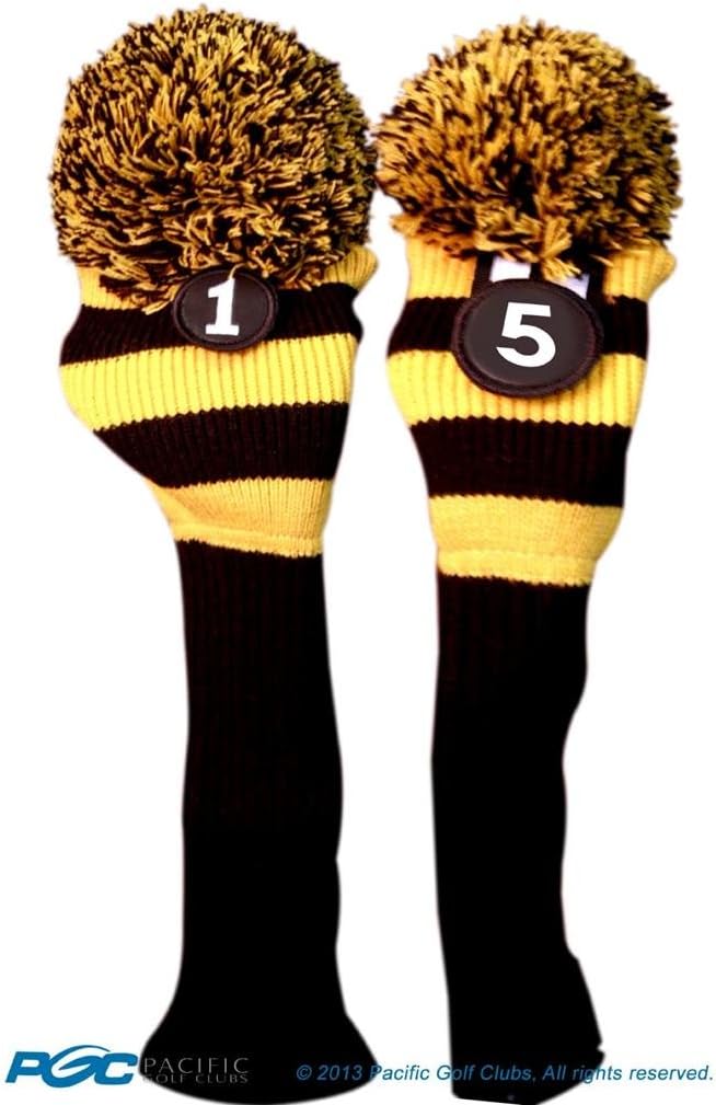 Majek Golf Club 1 5 Yellow and Black Limited Edition Driver and Fairway Wood Head Covers Fits 460cc Drivers Tour Knit Retro Vintage Pom Classic Long Neck Metal Longneck Woods Headcovers