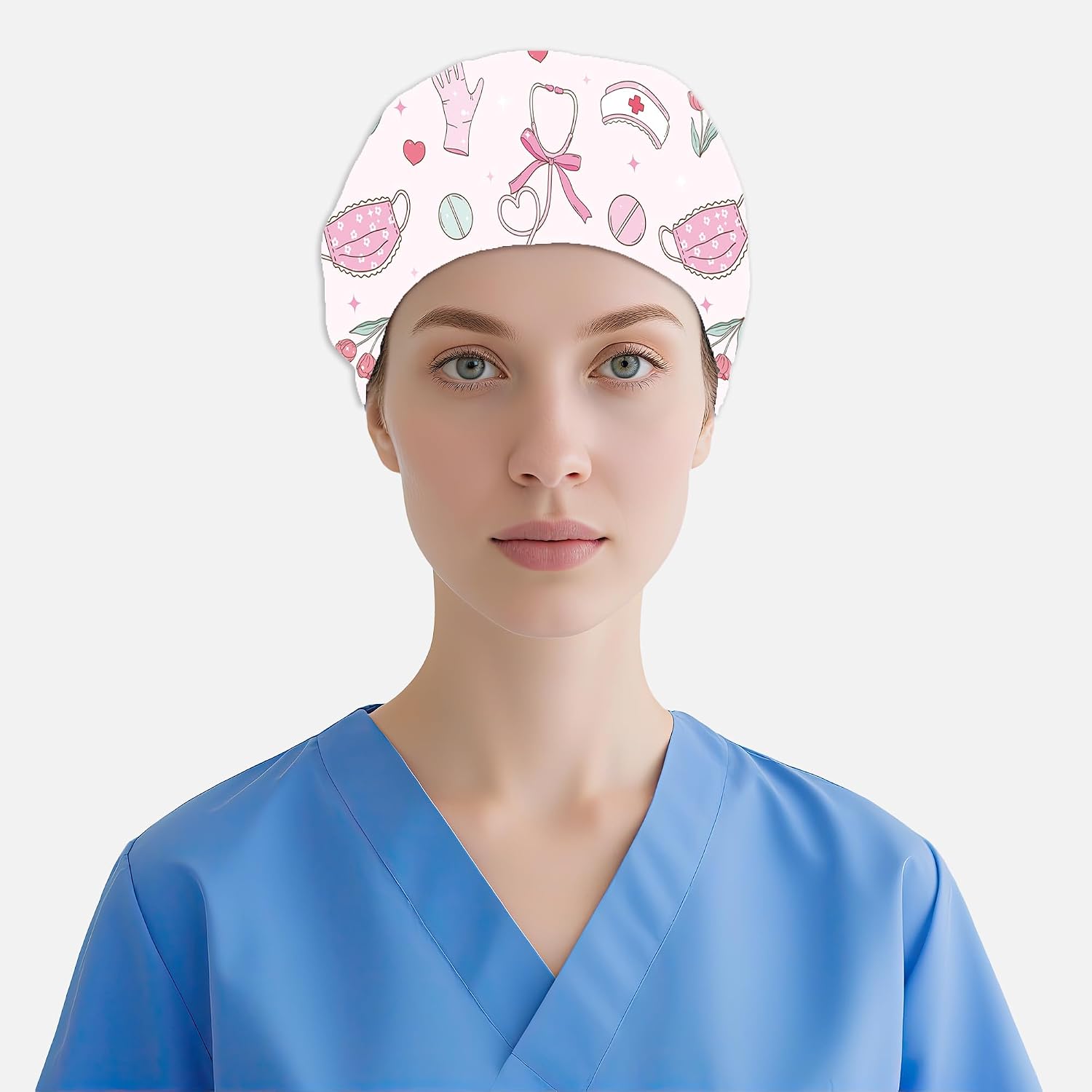 2 Pcs Working Cap Scrub Cap with Sweatband Adjustable Unisex Men Women Tie Back Hat Nurse Surgical Caps