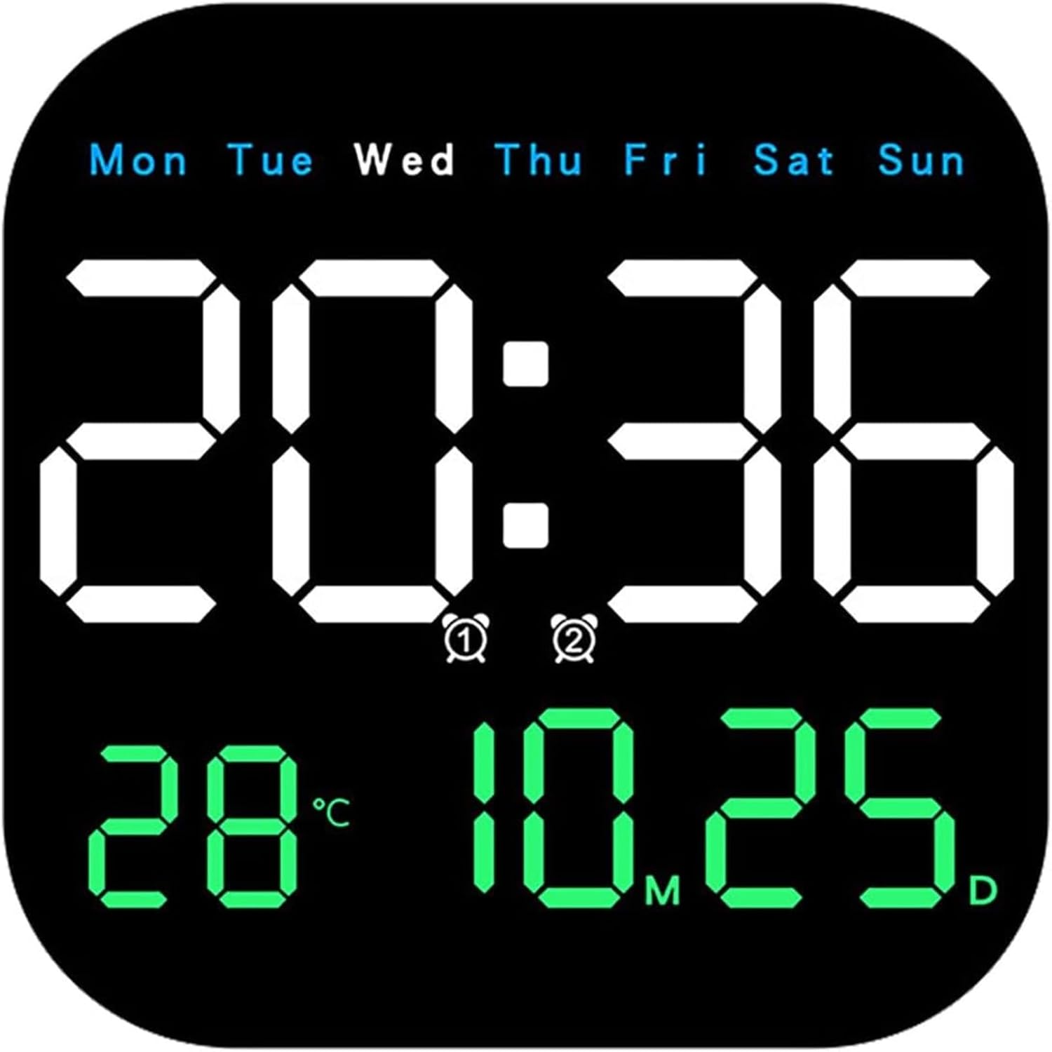 Multifunctional Digital Alarm Clock for Home & Office, Large LED Display Wall Clock with Remote Control, Adjustable Brightness, Date Day Temperature Display, Desk or Wall Mount (#E)