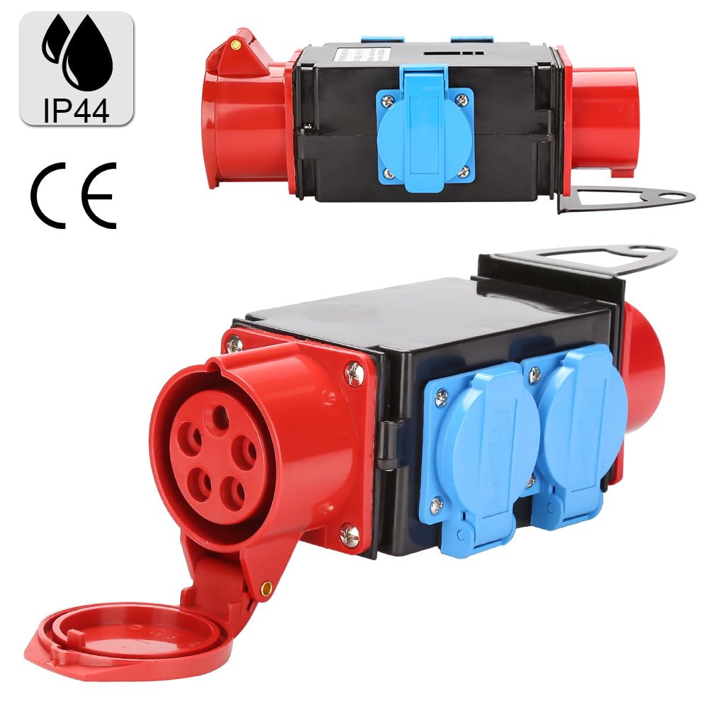 Spina CEE da 16 A, distributore di corrente a 5 poli, IP44, 3 prese CEE da 16 A, distributore di corrente di costruzione, adattatore CEE per generatore, officina, campeggio e uso esterno