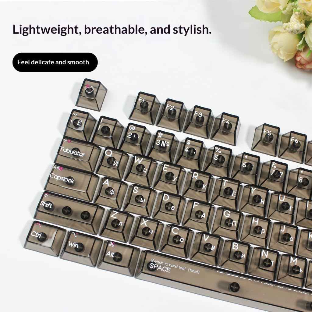 Tastiere Meccaniche Keycaps Profilo Originale 132Keys Cristallo Russo Trasparenti PC Keysaps per 61/68/87/98/104/108