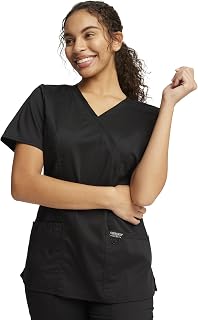 Cherokee WW610 Women's Mock Wrap Scrub Top - 2-Way Stretch, 3 Pockets, V-Neck, Side Vents for Comfort