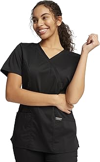 Scrubs Top for Women Mock Wrap with 3 Pockets, Soft, 2-Way Stretch & Durable Fabric - WW610