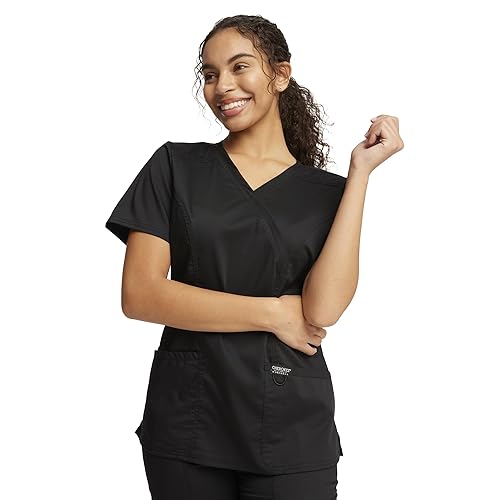 Cherokee Scrubs Top for Women Mock Wrap with 3 Pockets, Soft, 2-Way Stretch & Durable Fabric - WW610