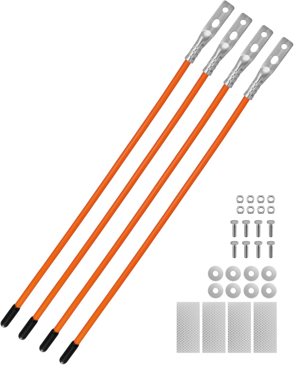 4pcs 27" Snow Plow Blade Marker 62265, Fit for Boss Blizzard Western and Most Snow Plows for SUV UTV ATV Trucks, High Visibility Bolt-On Guides Stainless Steel Joint with Steel Wire Orange