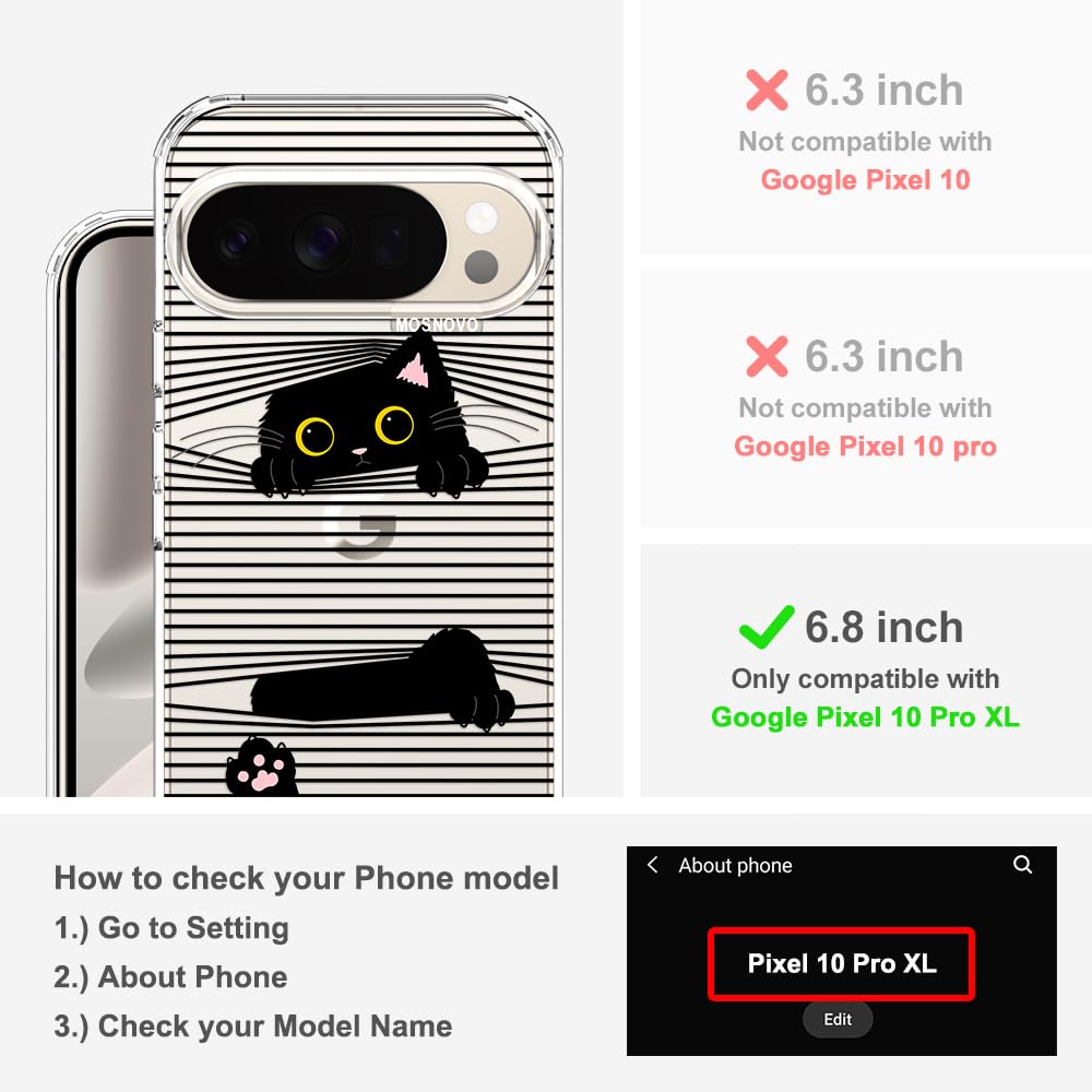 MOSNOVO Case for Google Pixel 10 & Pixel 10 Pro, [Buffertech 6.6ft Military-Grade Drop Protection] [Anti Peel Off Tech] Clear TPU Bumper Phone Case Cover Design - Cute Cherry — view 594