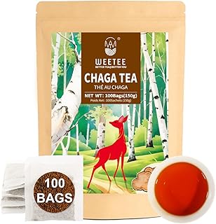 WT WEETEE Chaga Tea Bags 100 Count, 100% Siberian Birch Chaga Mushroom Tea, Caffeine-Free - Rich in Antioxidants